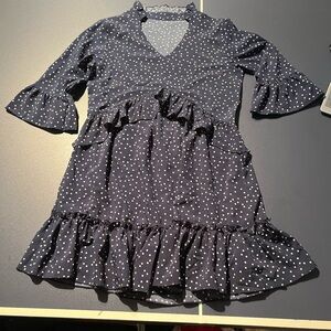 Elegant Navy Polka Dot Dress